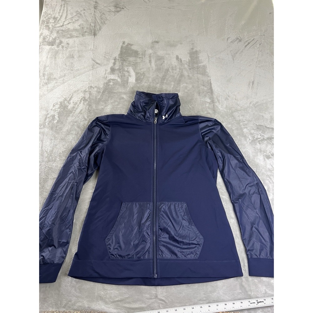 Under Armour Full Zip Jacket XL Navy Lightweight Athletic Hooded Windbreaker